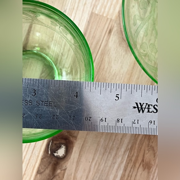 Rare Vintage 1930’s Hazel Atlas Uranium Glass Tea Cup and Saucer Clover Motif - Picture 8 of 10